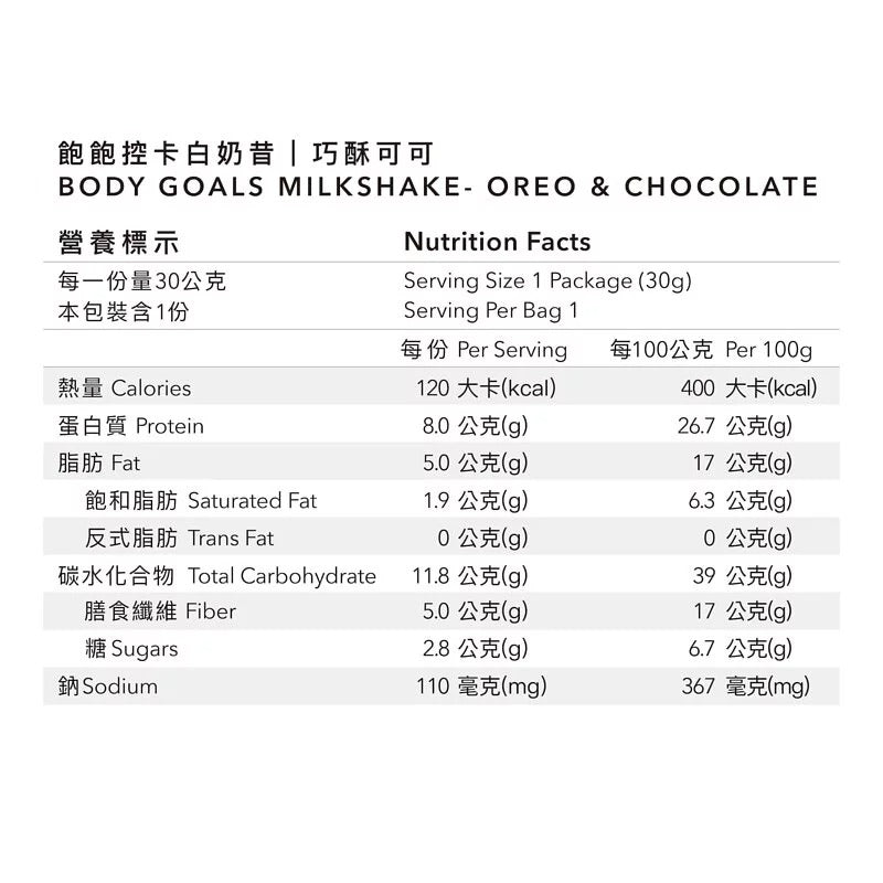 Body Goals 飽飽控卡白奶昔|巧酥可可