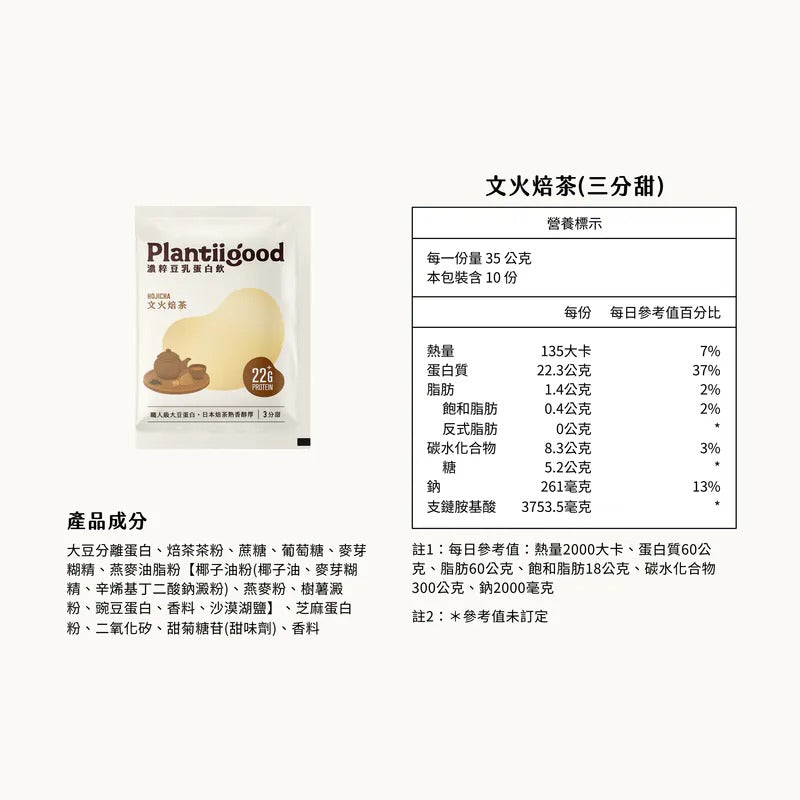 濃粹豆乳蛋白飲 - 文火焙茶 Plantiigood Soy Protein – Hojicha