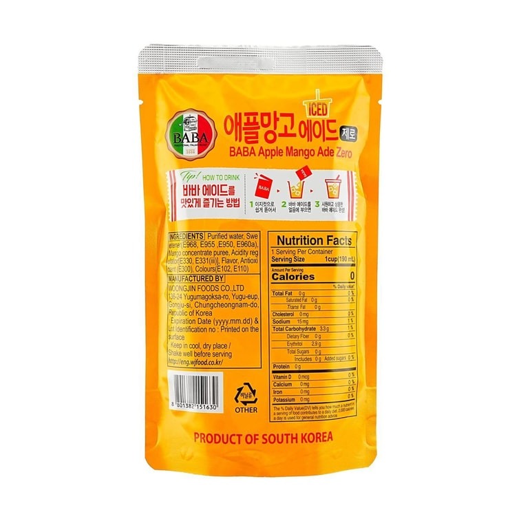Baba蘋果芒果 Zero 特飲 2 包BABA Apple Mango Ade Juice,2 packs【Low Calories 0 Fat】