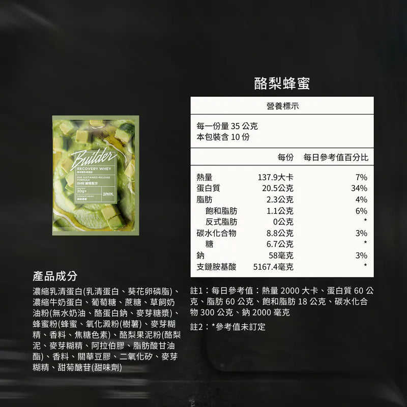 Spark Protein -Builder 長效型乳清 - 酪梨蜂蜜(牛油果) Builder Recover Whey - Avocado Honey