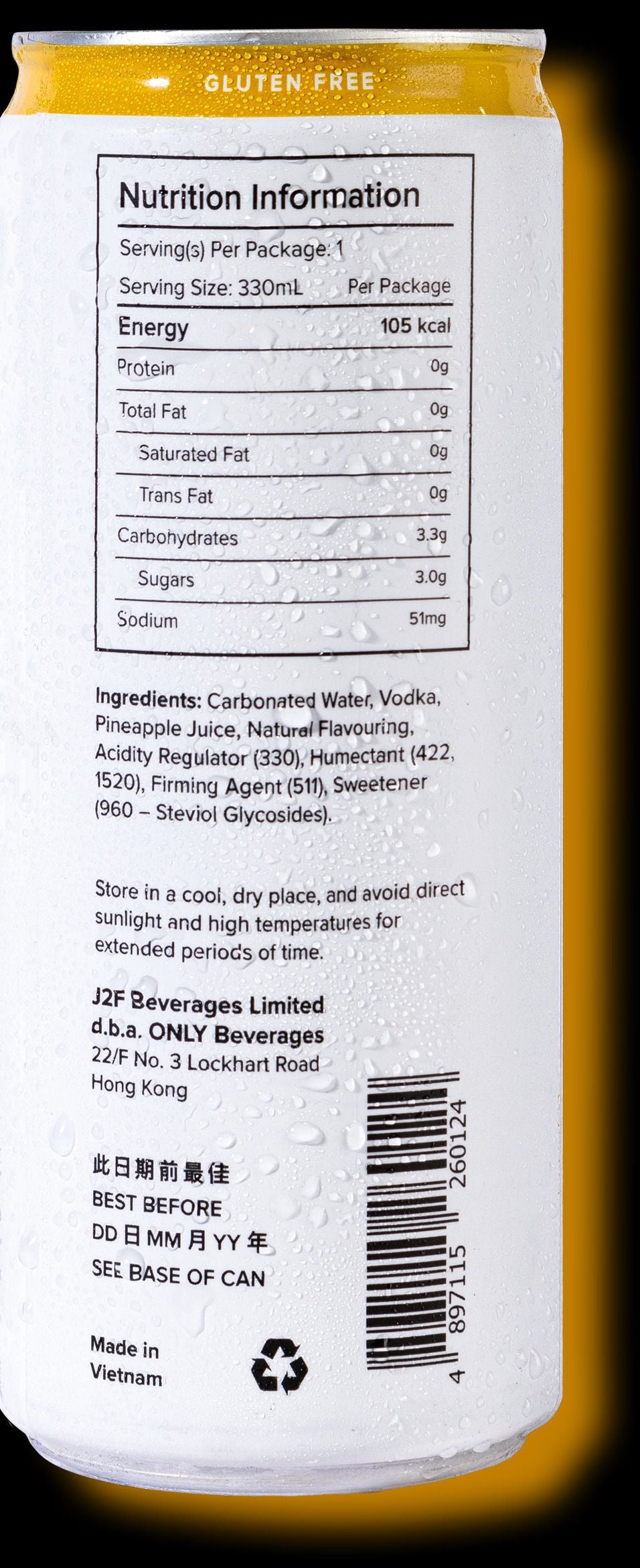 ONLY - Pineapple 菠蘿 低卡零添加糖氣泡伏特加 330ml x 4