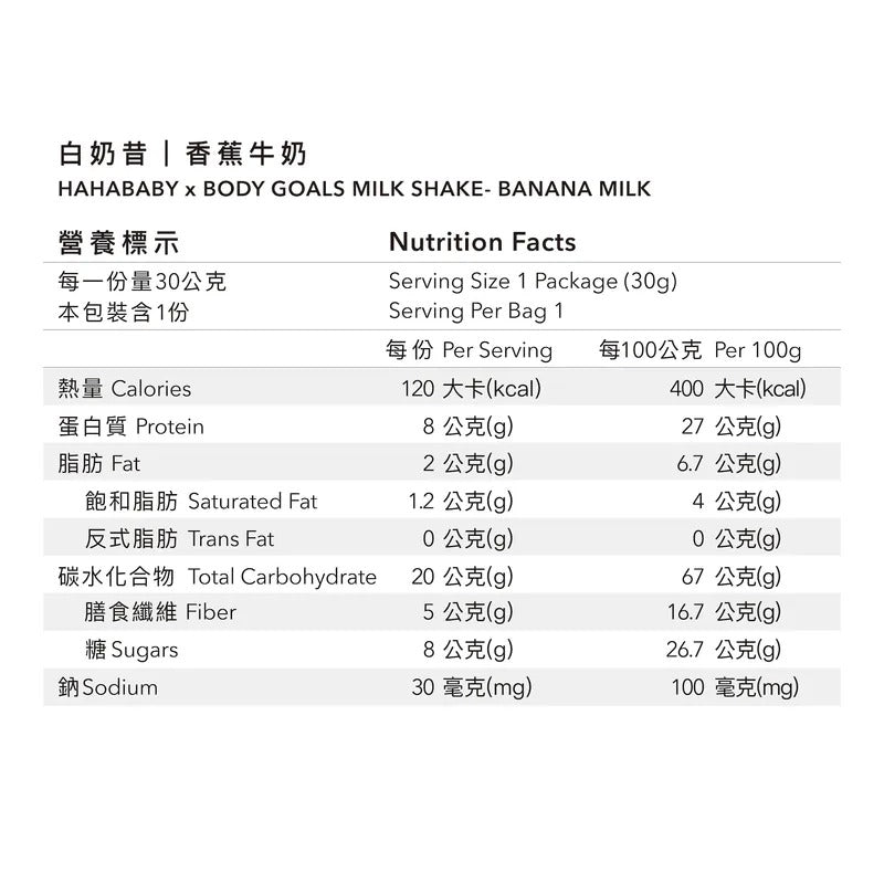 Body Goals【hahababy聯名】 飽飽控卡白奶昔｜香蕉牛奶