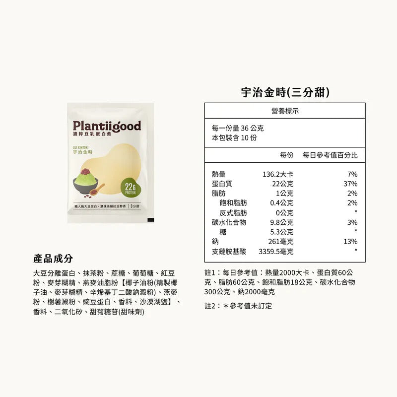 濃粹豆乳蛋白飲 - 宇治金時 Plantiigood Soy Protein Isolate Uji Kintoki
