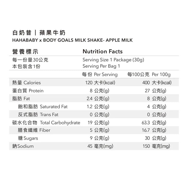 Body Goals【hahababy聯名】 飽飽控卡白奶昔｜蘋果牛奶