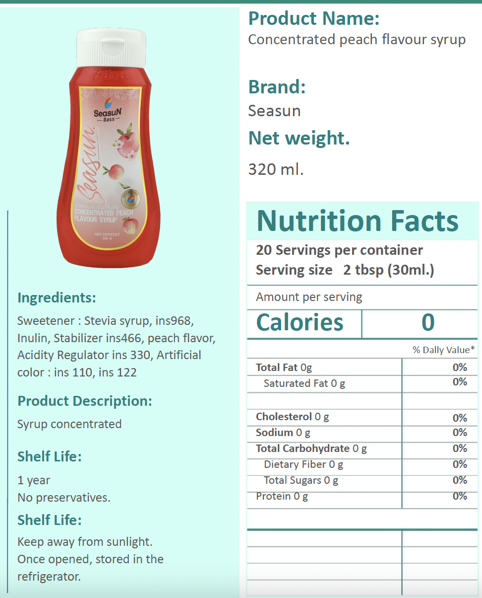 Seasun 無糖零卡糖漿 Peach Flavour Syrup 320 ml