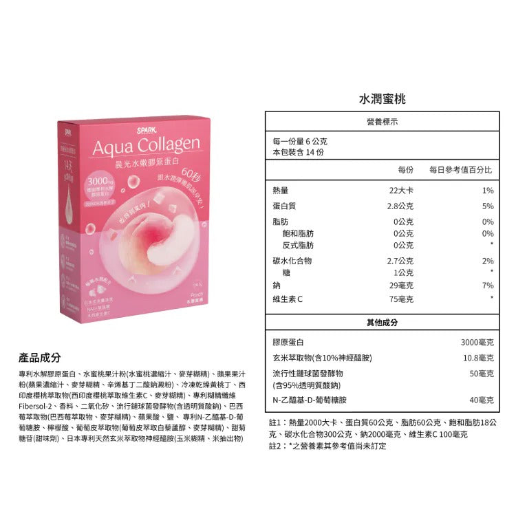 Spark 晨光水嫩膠原蛋白 - 水潤蜜桃（14入盒裝）