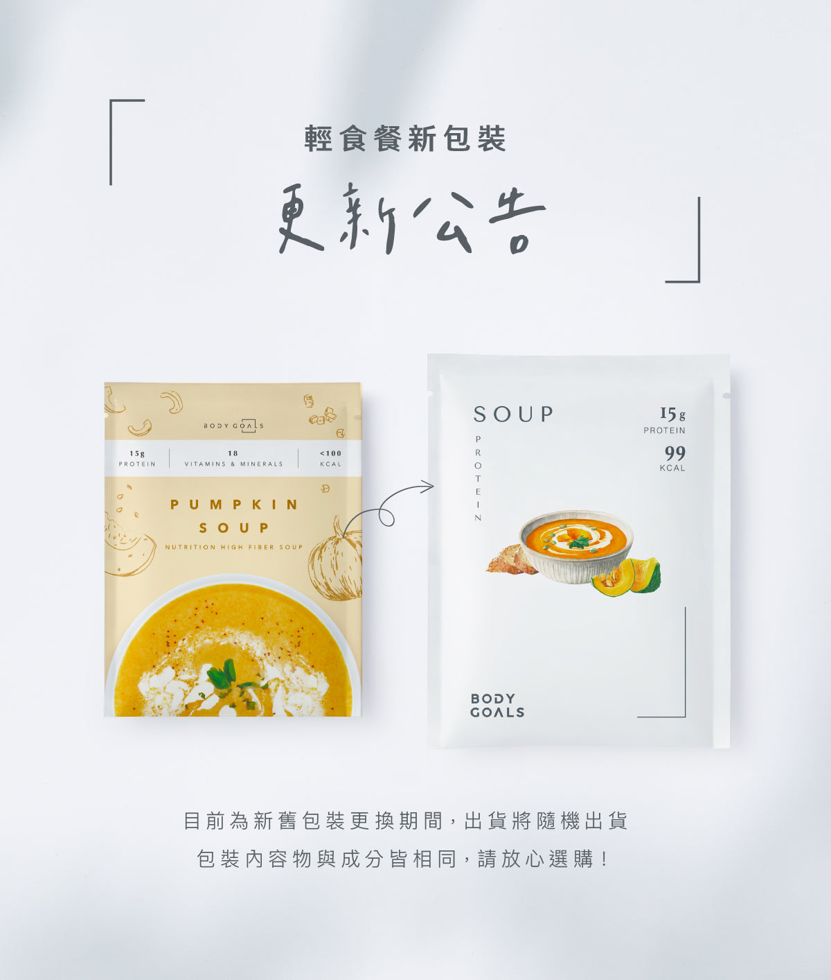 Body Goals   高纖營養輕食餐 | 田園南瓜 30g 新舊包裝替換公告