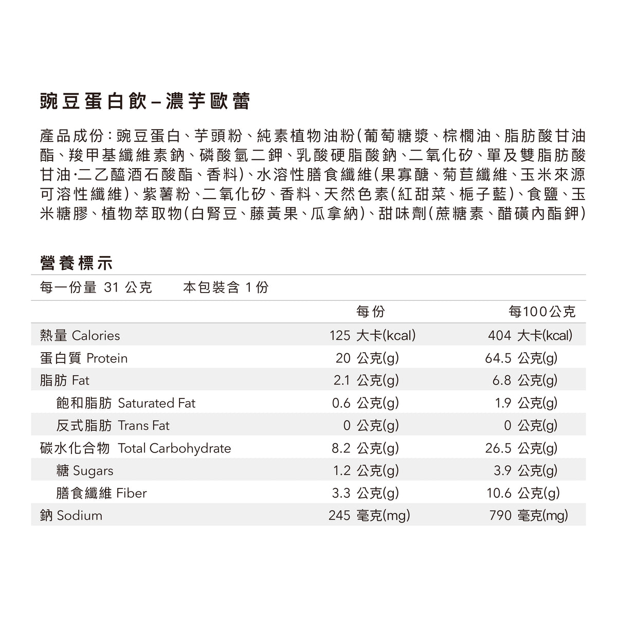 Body Goals 全素多效豌豆蛋白飲 -  濃芋歐蕾 31g 官方圖片 3