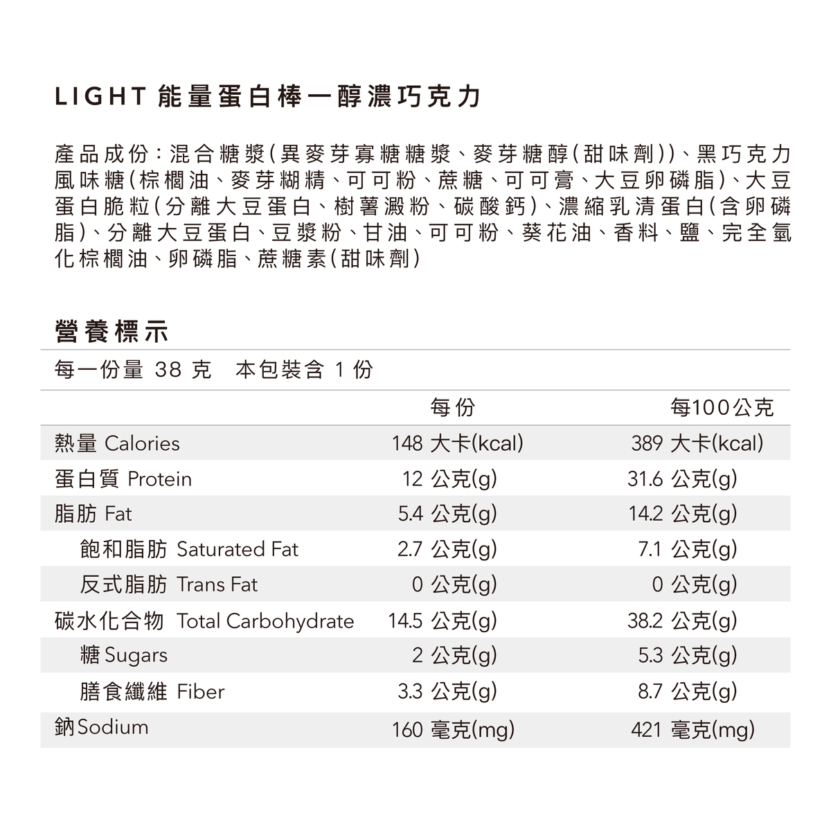 Body Goals Light 能量蛋白棒｜醇濃巧克力｜38g 產品圖片 5