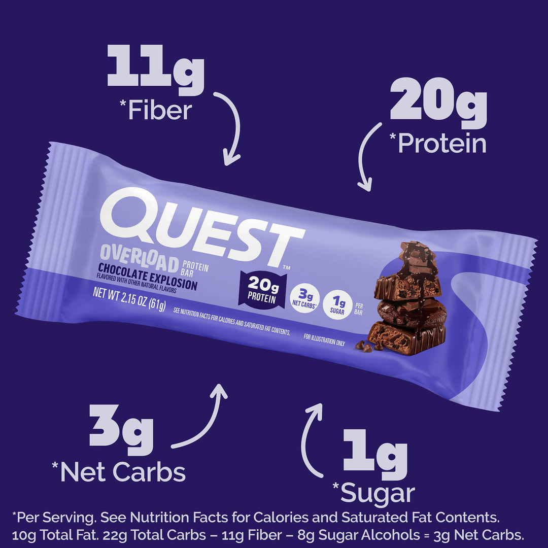 Quest Nutrition Chocolate Explosion Overload Protein Bar朱古力爆發 Overload 蛋白質代餐/能量棒 (1支）