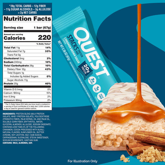 Quest Nutrition Cinnamon Brown Sugar Stacks肉桂黃糖層層蛋白質代餐/能量棒 (1支裝）